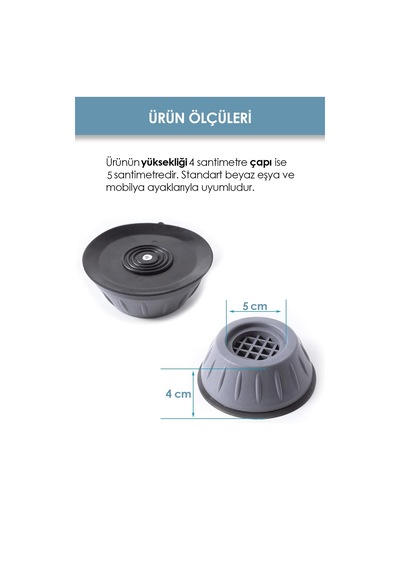 4lü Beyaz Eşya Masa Mobilya Koltuk Ayağı Gürültü Önleyici Yükseltici Gri Diğer