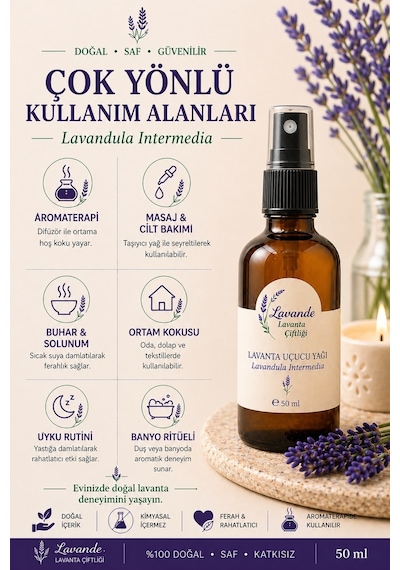 Lavande Lavanta Çiftliği Lavanta Yağı L.Angustifolia Sprey 50 ML
