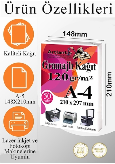A4 Gramajlı Fotokopi Kağıdı 100 Adet 120 Gr Sertifika Kağıdı Kalın Kağıt Baskı Tüm Yazıcılara Uyumlu 21x29.7cm Ofis Büro