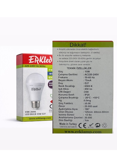 Erkled Led Ampul 15w E27 Beyaz Işık 6500k Şarjlı Ampul 1