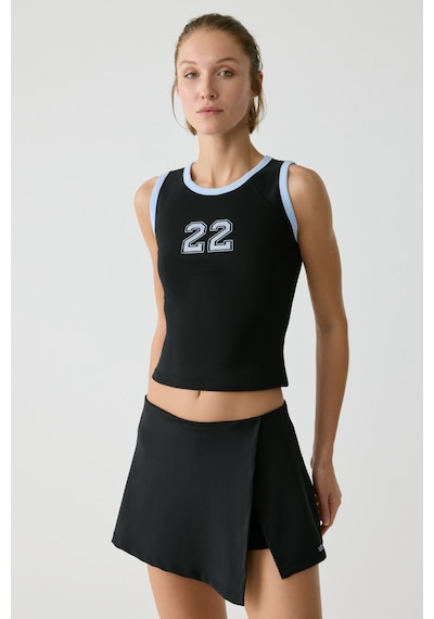 Urban Beat Jenny Kadın Yuvarlak Yaka Kolsuz Baskı Detaylı Siyah T-shirt Siyah