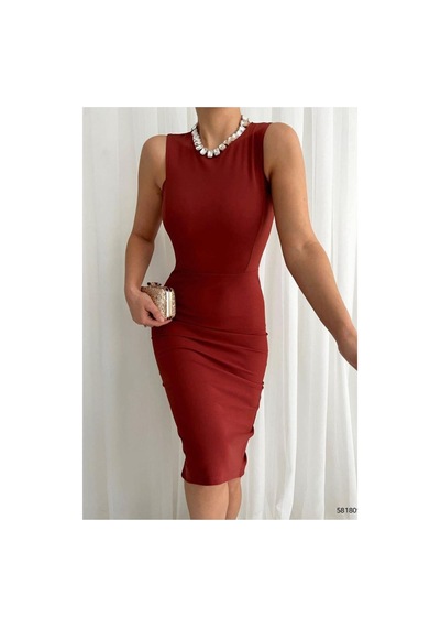 Store Saten Yırtmaçlı Yaka Elbise Kare Kumaş Abiye Çok Renkli - 935901678 Çok Renkli