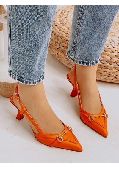 Ervanın Butiği Turuncu Deri Moss Toka Detay Kadın Stiletto-3648