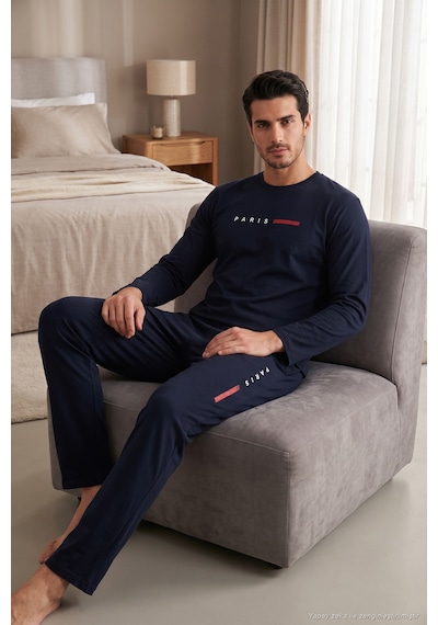 Buratti Baskılı Pamuklu Uzun Kollu Pijama Takımı Erkek Pijama Takımı 6575006 Lacivert