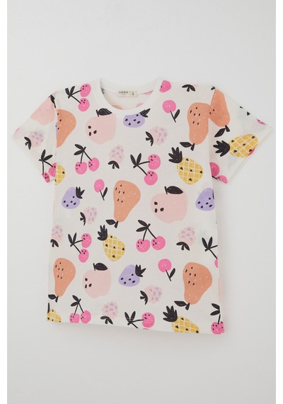 Breeze Kız Çocuk Şortlu Pijama Takımı Neşeli Meyveler 4-8 Yaş, Ekru
