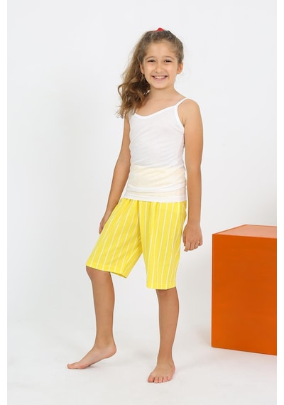 Akbeniz Kız Çocuk İp Askılı Şortlu Penye Beyaz Pijama Takım 20430