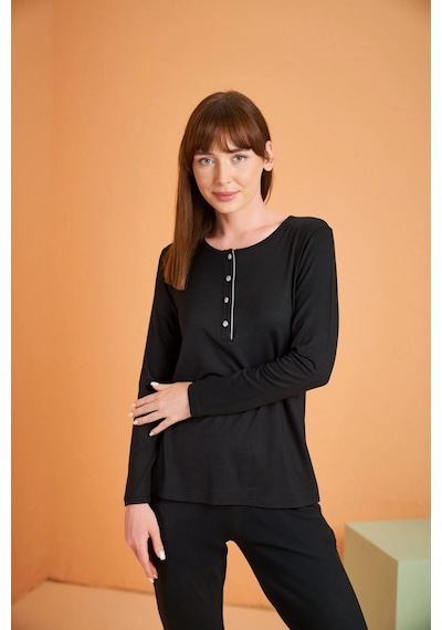 Kocabey Kadın Patlı Pijama Takım Siyah