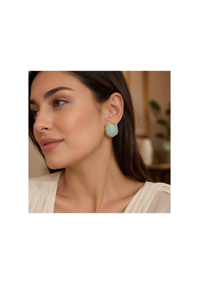 Gold Çerçeveli Mint Taş Görünümlü Büyük Boy Stud Küpe Mint - 886706113 Mint - 886706113 Mint