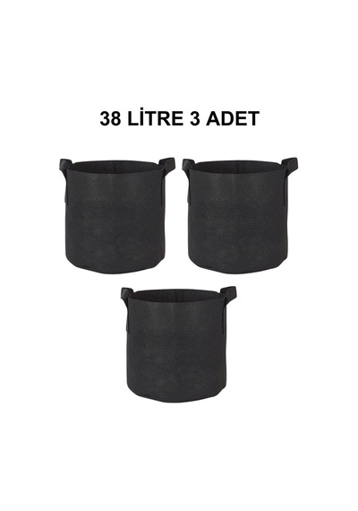 Grow Wizard Kumaş Saksı Pot 38 Litre 3 Adet Siyah