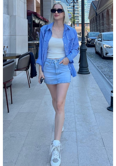 Madmext Açık Mavi Mini Jean Etek Mg2099 Açık Mavi