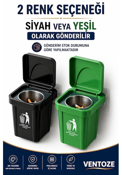 Çöp Kutusu Tasarımlı Duvar Küllüğü - Kapaklı Dekoratif Balkon Ofis Kül Tablası Paslanmaz Hazneli