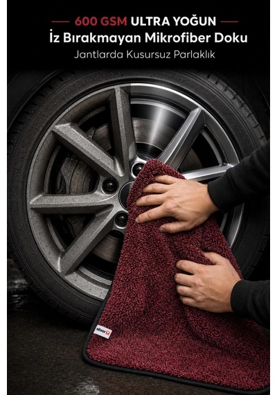 600 Gsm Mikrofiber Araç Kurulama Havlusu 50x70 Cm Ultra Emici İz Bırakmaz Bordo Siyah Kırçıllı