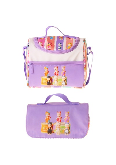 Kaukko Kids Kız Çocuk Cat Life Baskılı Mor - Krem Thermo Beslenme Çantası Ve Kalemlik Seti - Setkk-l5314