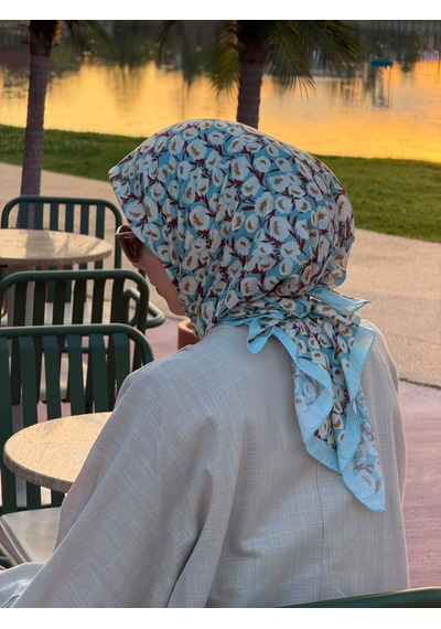 Qalortex Scarf Pamuklu Pera Desen Eşarp - Turkuaz