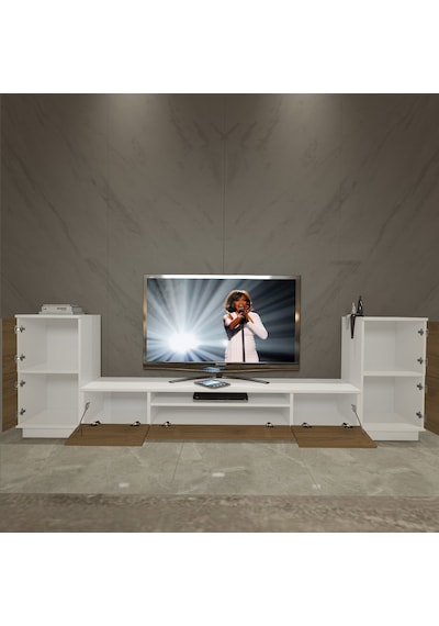 Decoraktiv Trio On2 Mdf Tv Ünitesi Tv Sehpası - Beyaz Pera Beyaz - Meşe