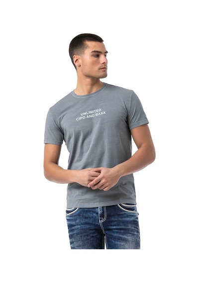 Cipo & Baxx Erkek Regular Fit Baskılı Pamuklu T-shirt Ct827 Gre