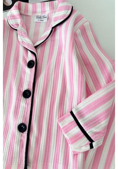 Minigimin Cicileri Çizgi Desenli Terlikli Kız Çocuk Pijama Takımı - Açık Pembe