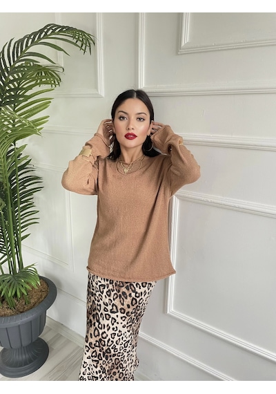 Keymoda Kadın Açık Yaka Uzun Kol Triko Camel Camel