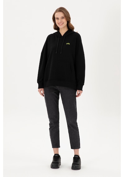 U.S. Polo Assn. Kadın Siyah Kapüşonlu Basic Sweatshirt 50297324-VR046