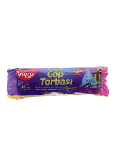 Viora Orta Boy Çöp Torbası 15 Adet Mavi Özgürlük 55 x 60 CM