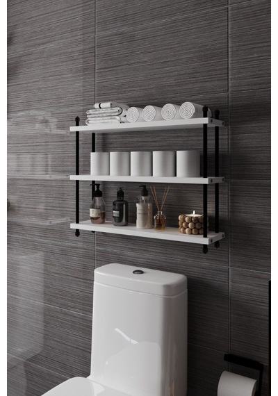 İnci Klozet Arkası Banyo Düzenleyici, Klozet Üstü Raf 60 Cm Beyaz
