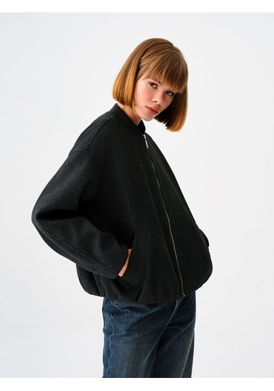Loose Fit Kadın Mont Gri Melanj