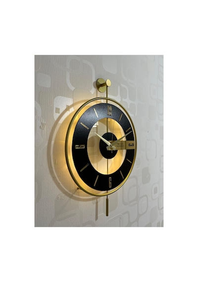 Pey Aksesuar Metal Camlı Duvar Saati 40x60 Cm Işıklı Gerçek Cam Duvar Saati Modern Tasarım Gold-şeffaf-siyah