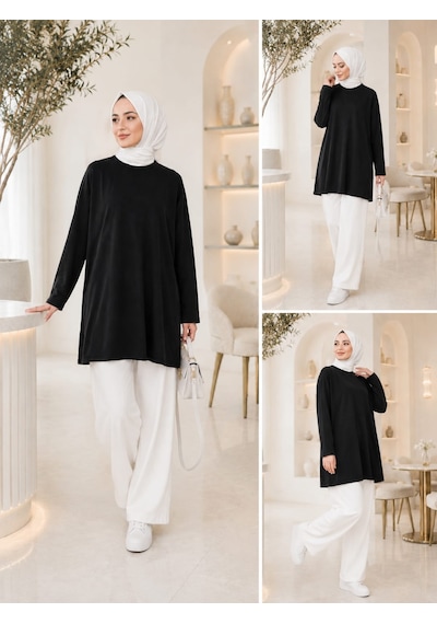 Esra Butik78 Siyah & Beyaz Uzun Kollu İçlik Standart Beden Boy: 75 Cm