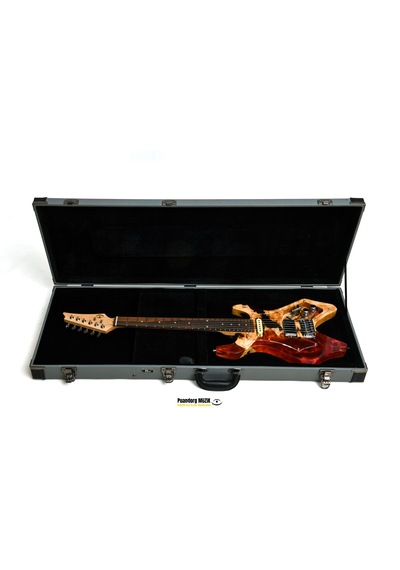 Elektro Gitar X Kasa Alev Custom Epoksi & Yıllanmış Ağaç Kişiye Özel Kırmızı Şeffaf