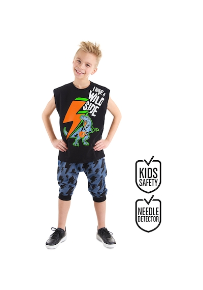 Denokids Mushi Şimşek Dino Erkek Çocuk T-Shirt Kapri Takım Çok Renkli