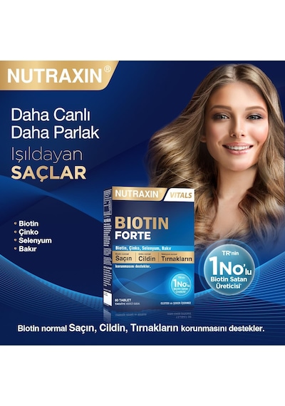 Ayrex Nutraxin Biotin Forte 5000 Mcg Biotin, Çinko, Bakır Ve Selenyum İçeren Saç, Cilt Ve Tırnak Tableti 6