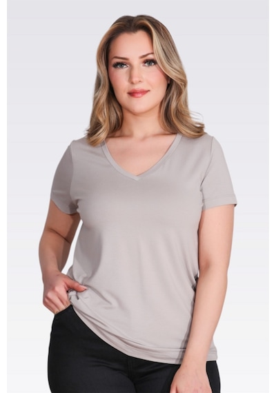 Tolga Saraçoğlu V Yaka Kısa Kol T-shirt 26yts10839 Gri