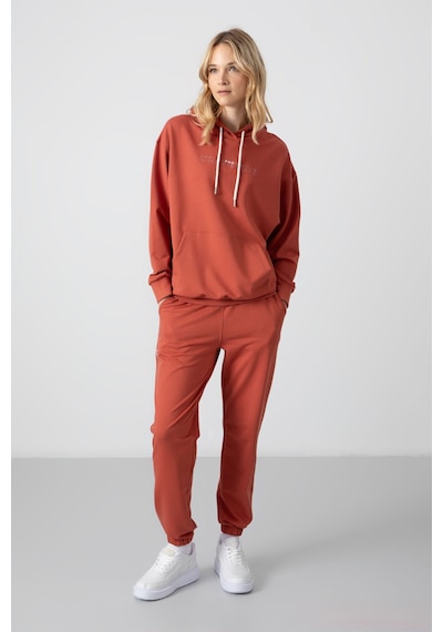 Tommy Life Tarçın Kapüşonlu Kanguru Cep Oversize Lastik Paça Kadın Eşofman Takımı - 95288 Tarçın