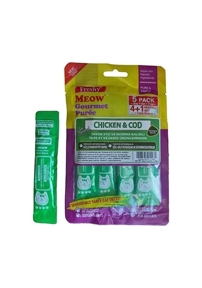 Freshy Meow Tavuk Etli Ve Morina Balıklı Sıvı Kedi Ödülü 5'li Paket 60gr
