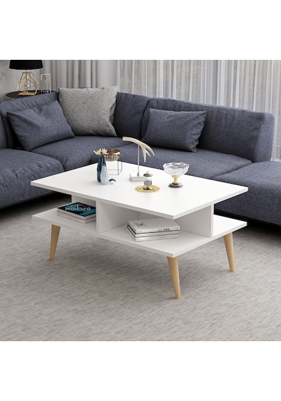 Dekorosso Poloo Ahşap Ayaklı Modern Dekoratif Orta Sehpa Beyaz