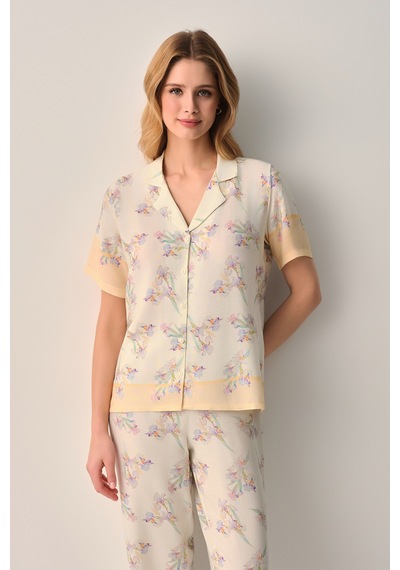 Suwen Aurel Gömlek Yaka Pijama Takımı Sh26507660b338 Ekru
