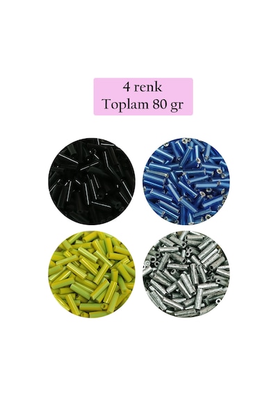 Uzun Boru Kesme Boncuk Çap 2mm Uzunluk 10 Mm - 4 Renk - Toplam 80 Gram - Bnc430