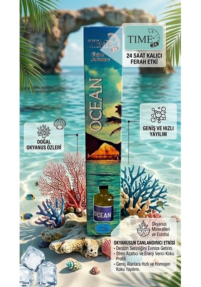 Tıme24 Ocean Oda Kokusu 50 Ml Çubuklu Ortam Kokusu Ferah Deniz Esintisi Ev & Ofis Reed Diffuser Diğer