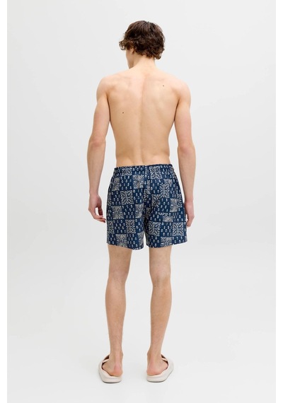 Jack & Jones Jpstmauı Shell Desenli Erkek Deniz Şortu Regular Fit Rahat Mavi