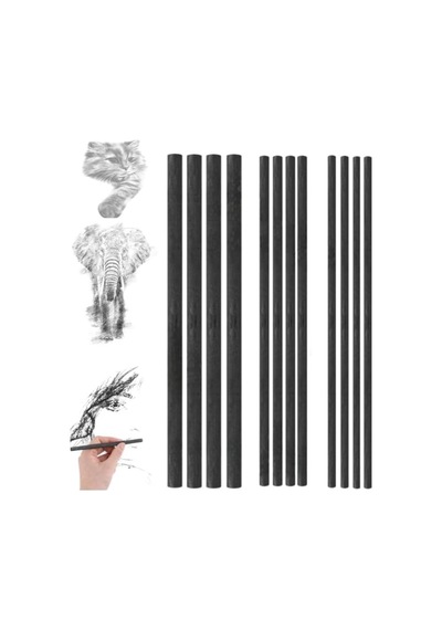 Kömür Çubukları Doğal Füzen 12 Li 1 Paket Eskiz Karakalem Çizim Gölgeleme Kömürü Siyah Willow Charcoal Hobi S