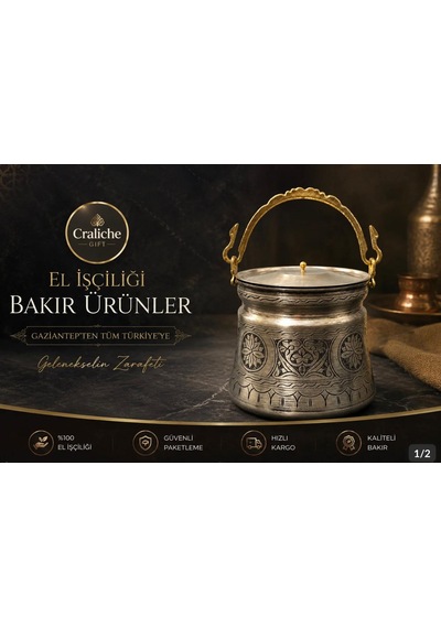 Craliche 3 Lt Bakır Yogurt Bakracı Yogurt Kabı Kepçe Hediyeli Gümüş