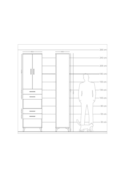 Arges Dolap 4 Raflı 4 Çekmeceli 2 Kapaklı 60x30x243 Çam-antrasit Çam