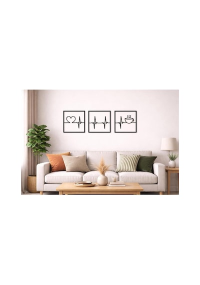 Arliadesign Ahşap 3 Lü Kare Şeklinde Kahve Ve Nabız Figürü / Siyah 3 Mm Mdf