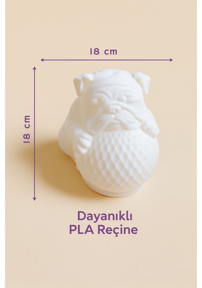 Bulldog Tasarımlı 3d Dekoratif Masa Lambası, Estetik Çocuk Odası Gece Lambası, Tealight 25 X 25 Cm Beyaz