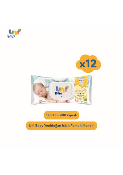 Uni Baby Yenidoğan Islak Havlu Mendil 12 x 40'lı 480 Yaprak