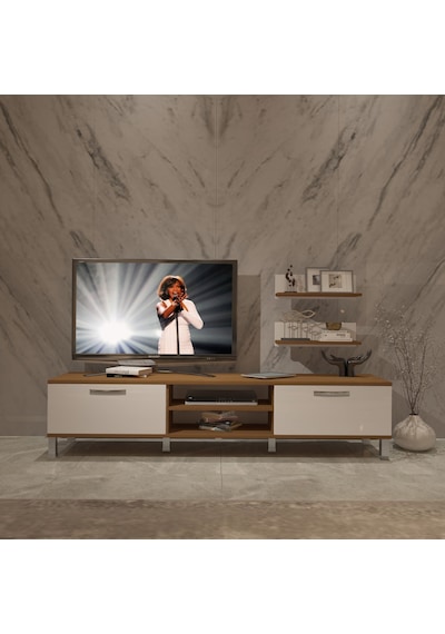 Decoraktiv Eko 4 Mdf Dvd Krom Ayaklı Tv Ünitesi Tv Sehpası - Ceviz Beyaz Ahşap - Beyaz Decoraktiv Eko 4 Mdf Dvd Krom Ayaklı Tv Ünitesi Tv Sehpası - Ceviz Beyaz Ahşap - Beyaz