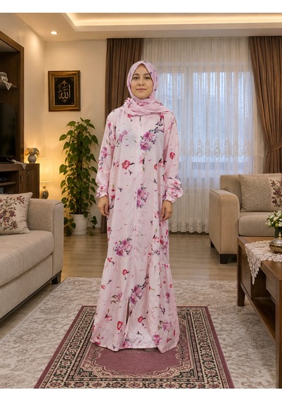 Maysam Hac Umre Hediyelik Pembe Çiçek Desenli Fermuarlı Tek Parça Pratik Namaz Elbisesi %100 Pamuk Viskon Kumaş Maysam Hac Umre Hediyelik Pembe Çiçek Desenli Fermuarlı Tek Parça Pratik Namaz Elbisesi %100 Pamuk Viskon Kumaş