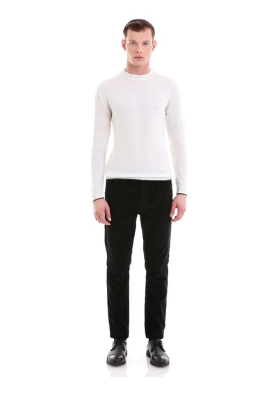Hatemoğlu Ekru Regular Fit Düz Bisiklet Yaka Yünlü Casual Triko Kazak 3412 Ekru