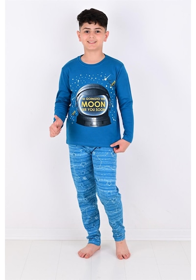 Vitmo Erkek Çocuk Pijama Takimi Moon Uzun Kollu 1008 Pamuklu Lacivert