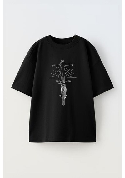 Thewert Unisex Illustration For Deus Ex Machina Tasarım Baskılı Pamuk Sıyah Oversize T-shirt Siyah